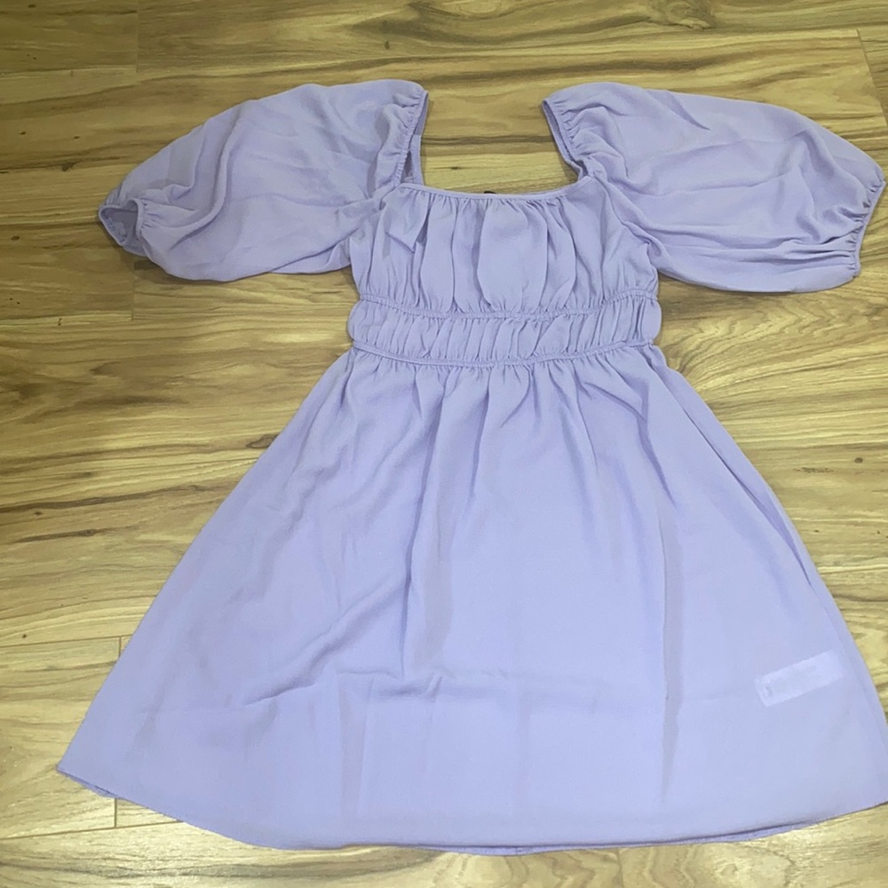 Purple puff lantern sleeve dress